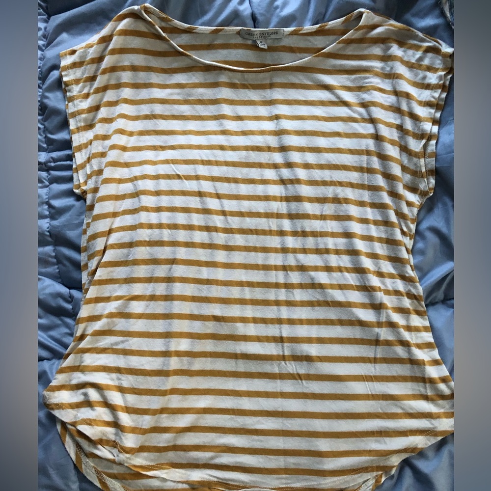 Green Envelope Yellow and White striped Tee